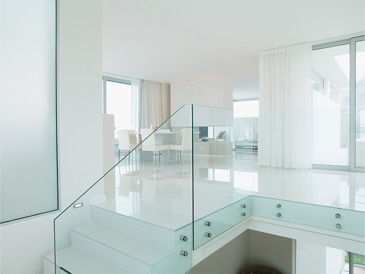 Glass railings in a modern residential home.